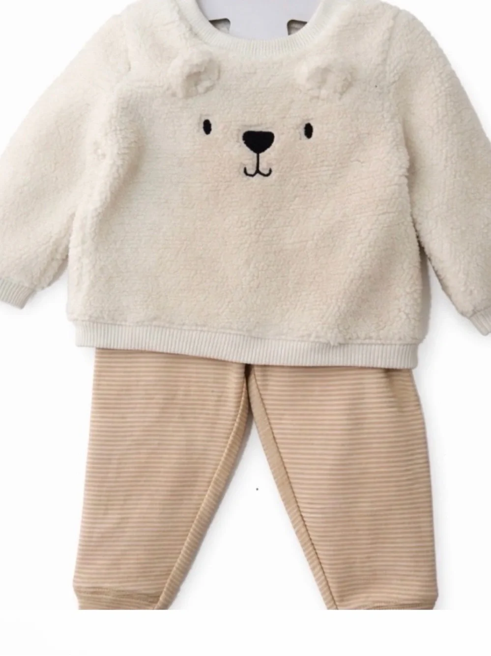 New Carter’s Cream Teddy Face Fuzzy Baby Sweatshirt - Picture 2 of 2